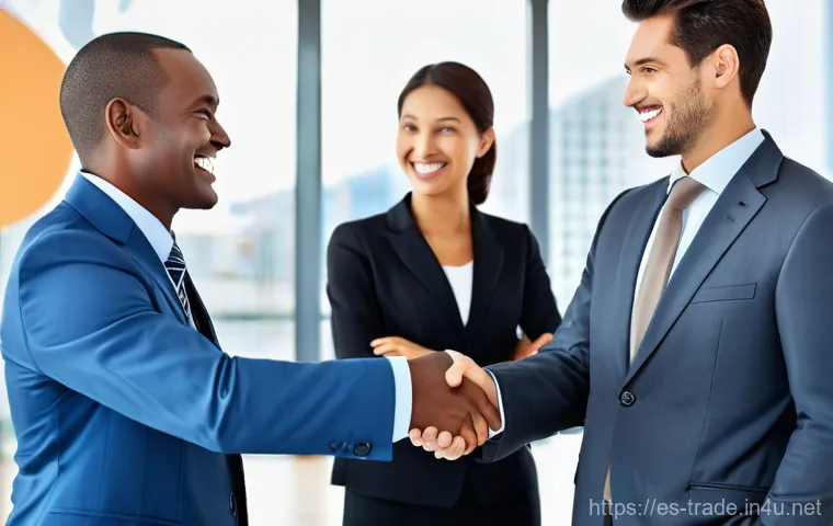 무역 실무자 업무 사례 - **"The Dance of Negotiation: Connecting People"**
A vibrant, professional image depicting a dive...