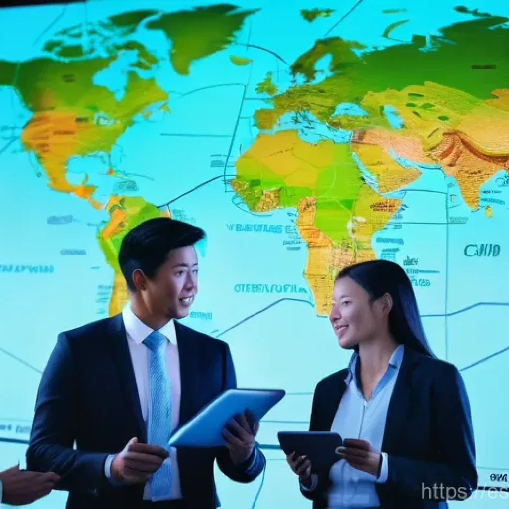국제무역사 시험 필기에서 자주 나오는 문제 - **Prompt:** "A diverse group of five international business professionals, including men and women o...