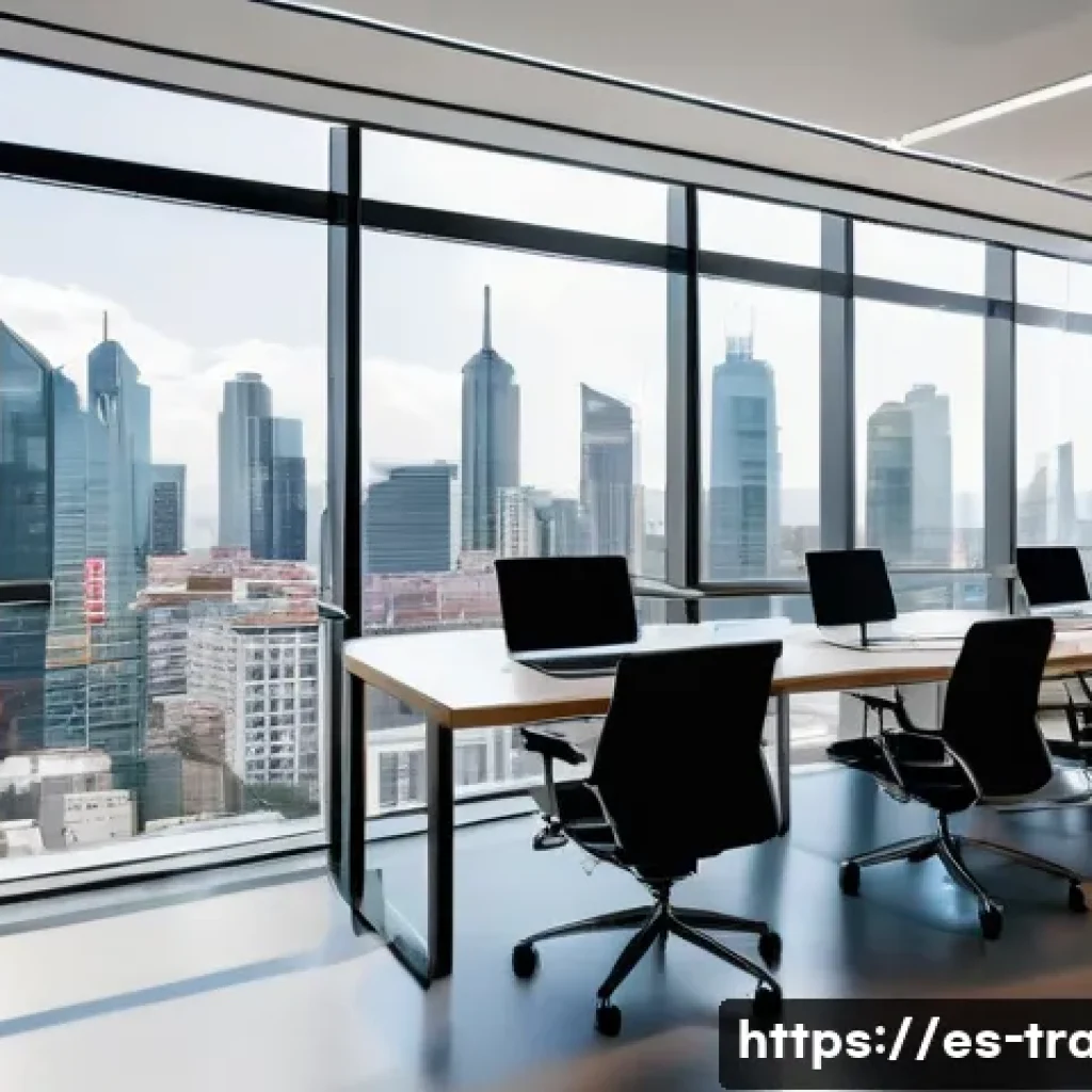 무역학과 전공 필수 과목 정리 - A vibrant international business meeting scene set in a modern office with large windows overlooking...