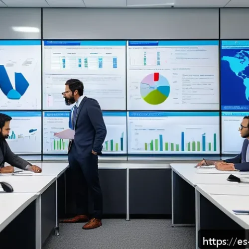 무역 실무 이해하기 - A detailed office scene showing a diverse Latin American international trade team in a modern worksp...