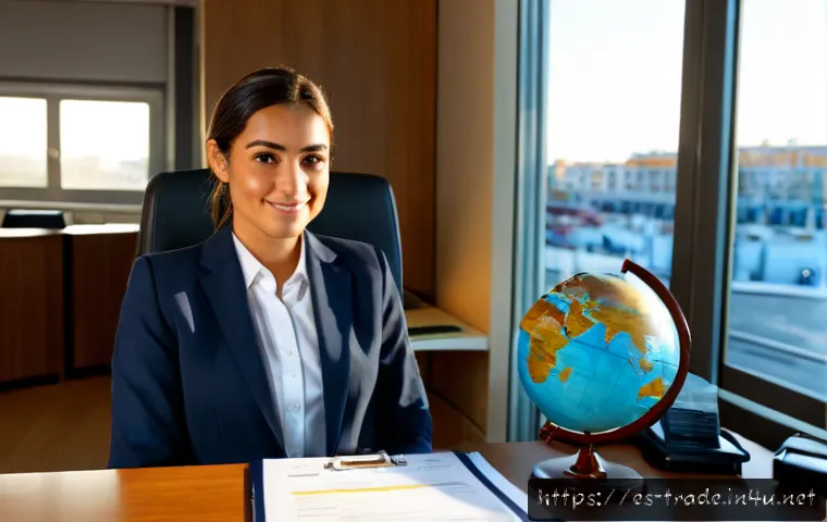 Home 17 무역업계 자격증 취득 성공담 - Photorealistic success scene in a modern international trade office in Madrid, confident Spanish-spe...