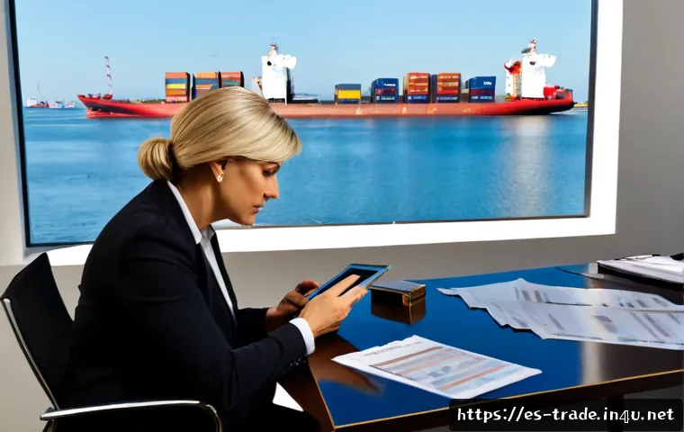 무역 계약 클레임 사례 분석 - Photorealistic international trade claim analysis in a Spanish port logistics office, a middle-aged ...